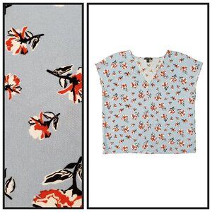 Hillary Radley Blue Floral Blouse XL Lightweight V-Neck Top